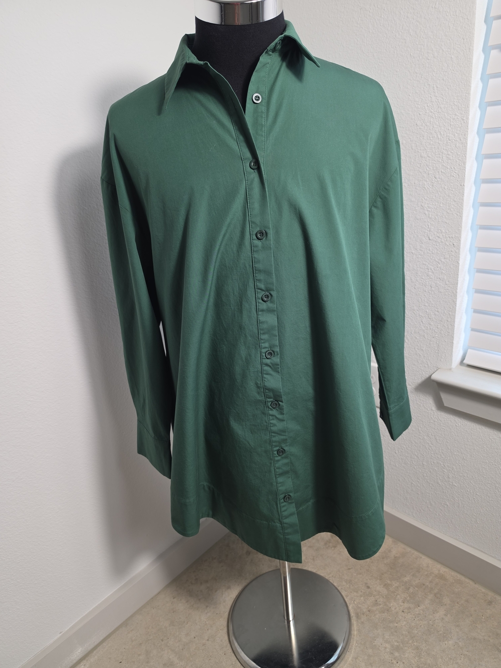 Lyaner Forest Green Oversized Button-Down Shirt Dress - Long Sleeve - Size L